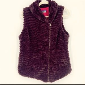 Patagonia  Pelage Purple Faux Fur Asymmetrical Vest.
